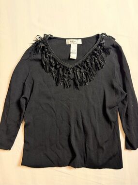 Vintage Black Fringe V-Neck Women's large top